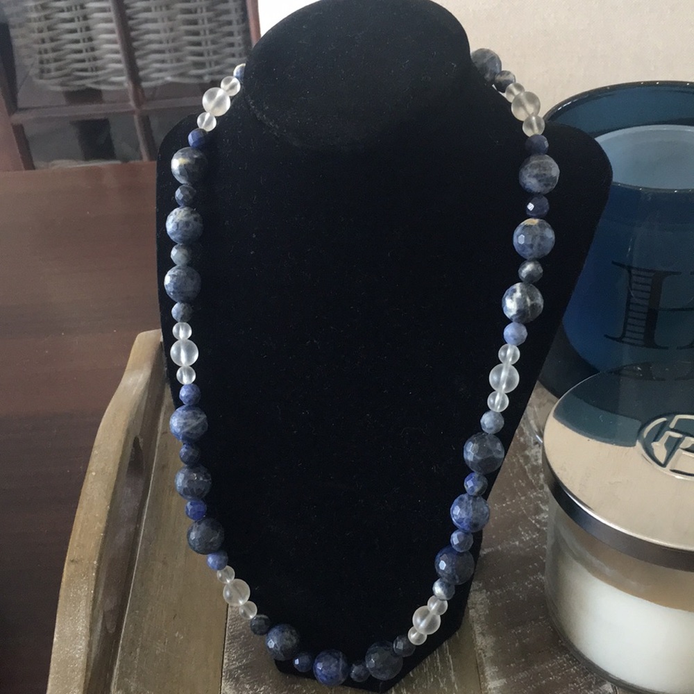 Lapis and crystal clear quartz necklace